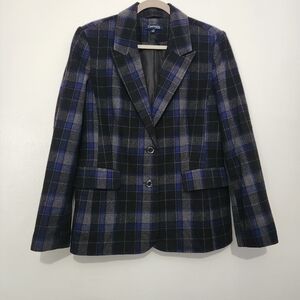 Chadwicks of Boston Wool Blend Plaid Blazer Jacket Women’s 14 Navy Gray Black